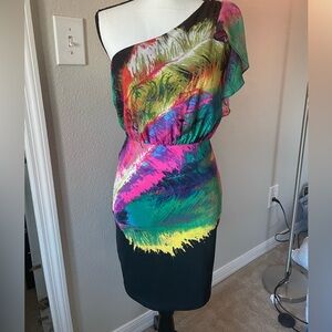 bebe Vibrant One-Shoulder Dress